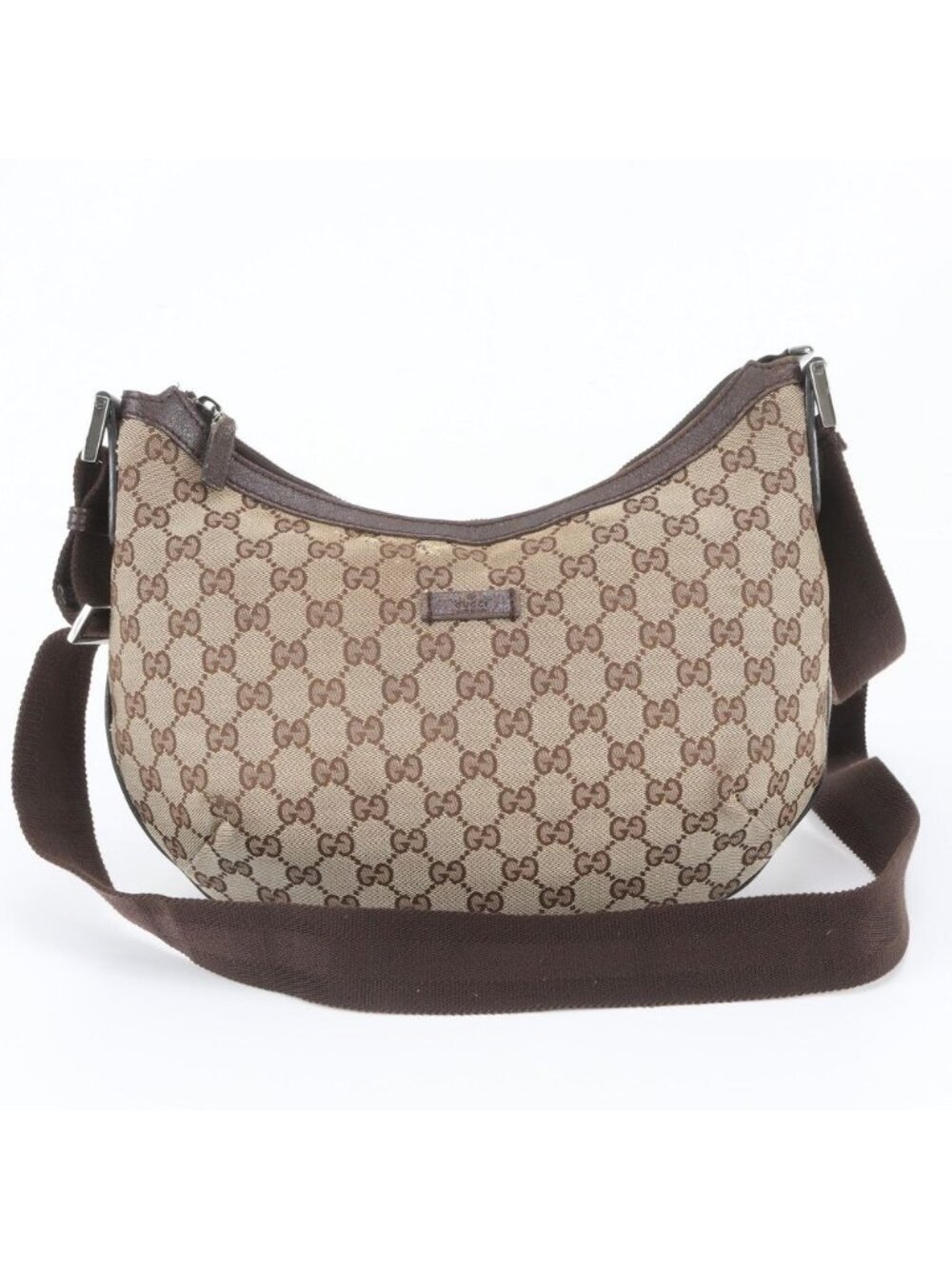 Gucci GG Canvas Leather Shoulder Bag Crossbody Brown